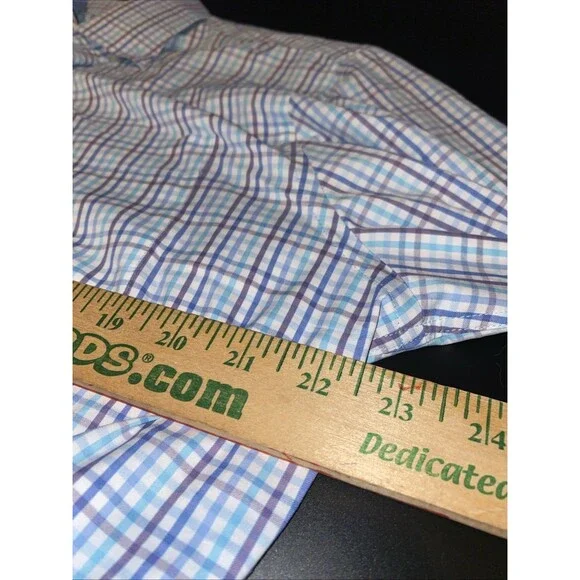 PETER MILLAR Men Size M Blue Multicolored Plaid Cotton Stretch Button-Up Shirt - Picture 6 of 8